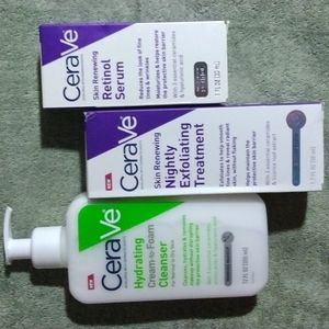 CeraVe trio Hydrating Cleanser, Retinol Serum, Nightly Exfoliating Treatment
